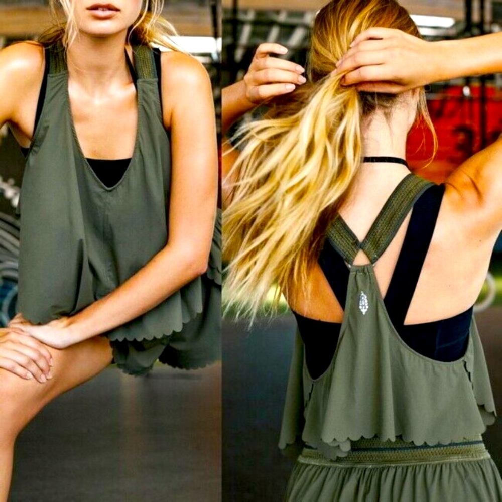 NWT Free People Olive Green Pretty Lil Running Top